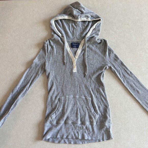 American Eagle Outfitters Waffle Knit Thermal Hoodie ALT ASO Elena Gilbert - Picture 2 of 8